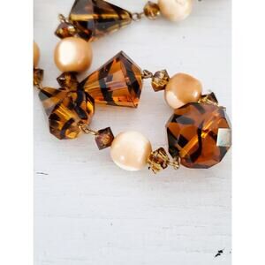 Vintage Tortoise Shell Geometric Pattern Glass Bead Choker Necklace
